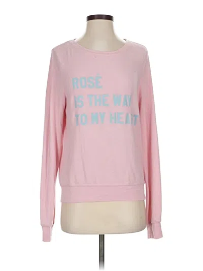 Pre-owned Wildfox Long Sleeve Top Pink Crew Neck Tops