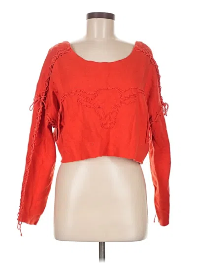 Pre-owned Wildfox Long Sleeve Top Red Sweetheart Neckline Tops