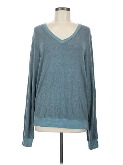 Pre-owned Wildfox Long Sleeve Top Teal V-neck Tops