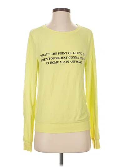 Pre-owned Wildfox Long Sleeve Top Yellow Crew Neck Tops