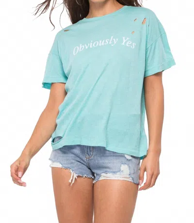 Wildfox Obviously Yes Destroyed Sonic Tee In Trance Teal In Animal Print