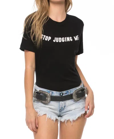 Wildfox 'stop Judging Me" Tee Bodysuit In Clean Black In Multi