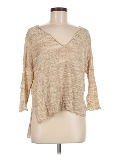 Pre-owned Wilfred Free 3/4 Sleeve Top Tan V Neck Tops In Brown