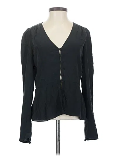 Pre-owned Wilfred Long Sleeve Silk Top Black Plunge Neckline Tops