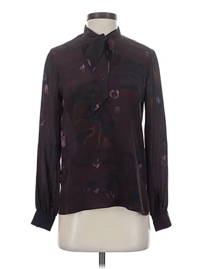 Pre-owned Wilfred Long Sleeve Silk Top Purple Tie Neck Tops