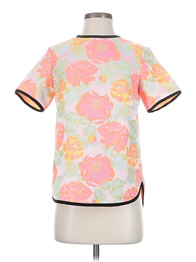 Pre-owned Wilfred Short Sleeve Silk Top Pink Floral Pattern Mock Neckline Tops