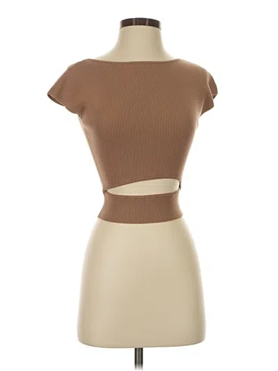 Pre-owned Wilfred Short Sleeve Top Brown Keyhole Neckline Tops