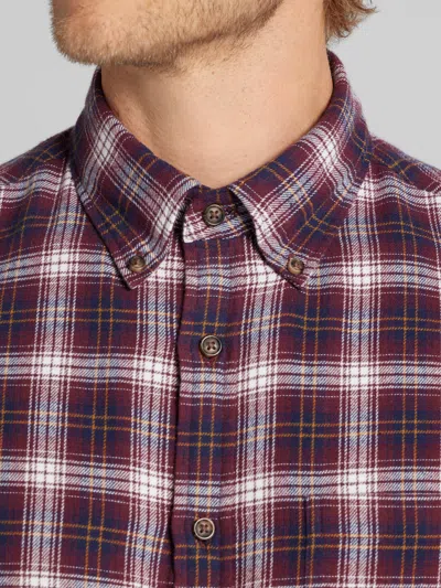 Wilke-rodriguez Modern Fit Flannel Button Up Shirt Burgundy - Size: Xl In Red