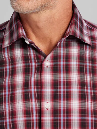 Wilke-rodriguez Modern Fit Plaid Button Up Shirt Burgundy - Size: Medium In Red
