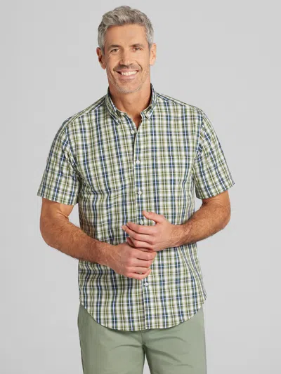 Wilke-rodriguez Modern Fit Plaid Short Sleeve Button Up Shirt Olive - Size: Small In Green