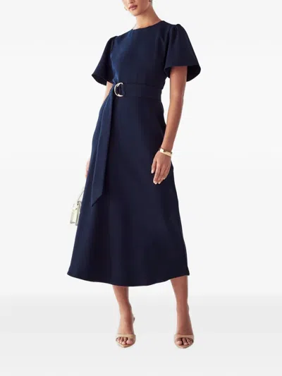Willa Bessi Belted Midi Dress In Blue