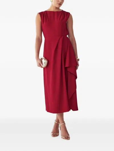 Willa Draped Ruffled Midi Dress In Red