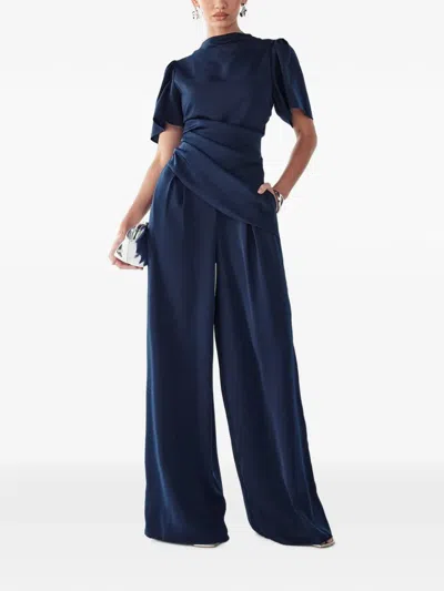 Willa Draped Short-sleeve Jumpsuit In Blue
