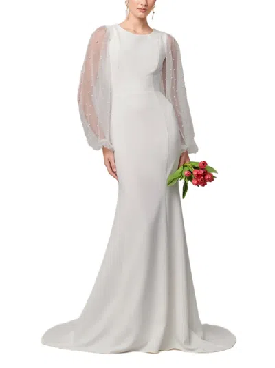 Willa Embellished Mesh-sleeve Maxi Dress In White
