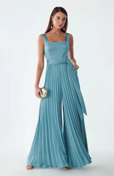 Willa Ena Pleated Belted Jumpsuit In Blue