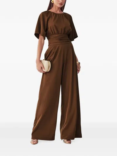 Willa Gathered Wide-leg Jumpsuit In Brown