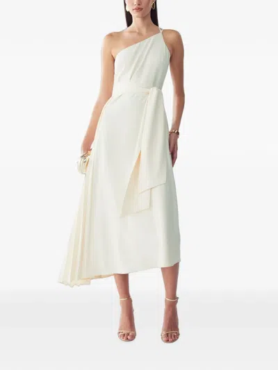 Willa Gloss One-shoulder Pleated Midi Dress In Neutral