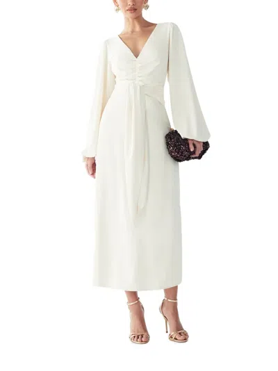 Willa Gwen Ruched Tie-fastening Midi Dress In White