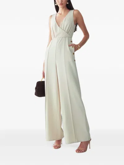Willa Justina Button-detail Sleeveless Jumpsuit In White