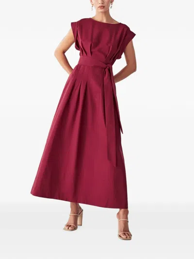 Willa Lecia Belted Pleated Midi Dress In Red