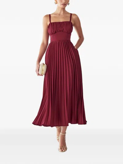 Willa Lucie Pleated Square-neck Midi Dress In Red