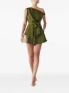 Willa One-shoulder Belted Playsuit In Green