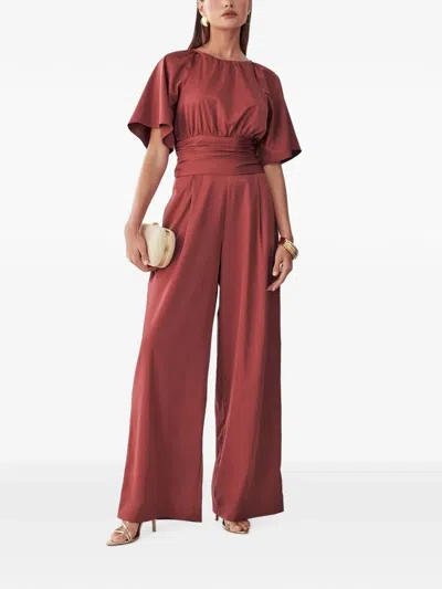Willa Penny Flared-sleeve Wide-leg Jumpsuit In Red