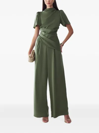 Willa Pika Draped Short-sleeve Jumpsuit In Green