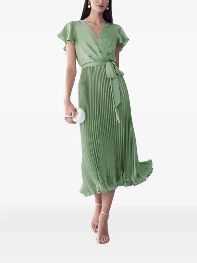 Willa Pleated Wrap-style Midi Dress In Green