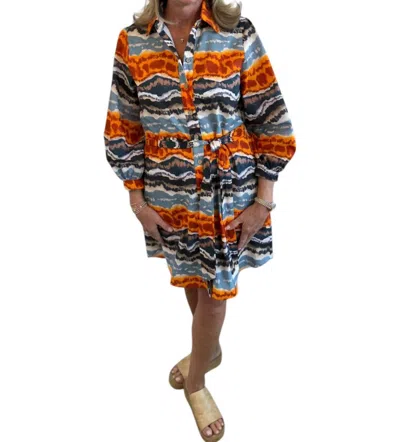 Willa Story Midi Long Sleeve Dress In Orange/blue In Multi