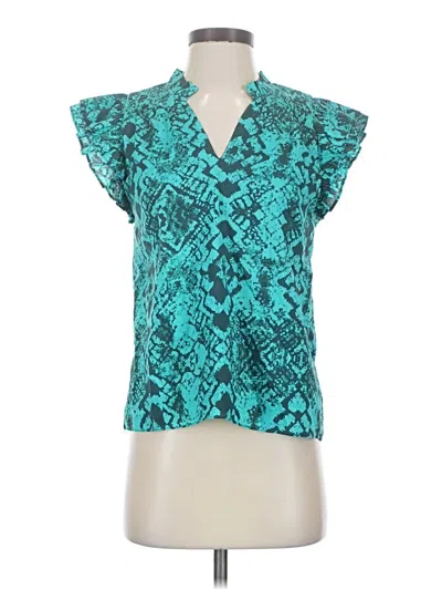 Pre-owned Willa Story Short Sleeve Blouse In Teal