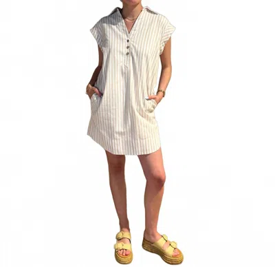 Willa Story Stripe Mini Dress In Khaki/white In Multi