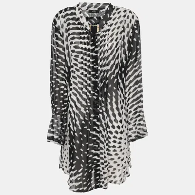 Pre-owned Wille Black/white Printed Chiffon Oversized Long Sleeve Shirt Xl
