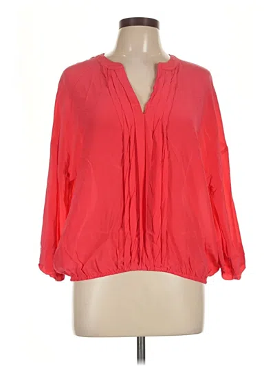 Pre-owned Willi Smith 3/4 Sleeve Silk Top Red Plunge Neckline Tops