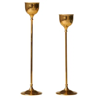 Pre-owned William Adams Gold Plated Tulip Candlesticks By , C. 1970
