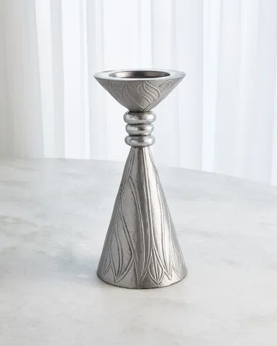 William D. Scott For Global Views Large Leaf Candle Holder In Silver