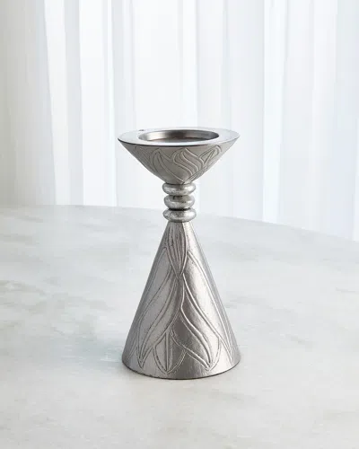 William D. Scott For Global Views Medium Leaf Candle Holder In Silver