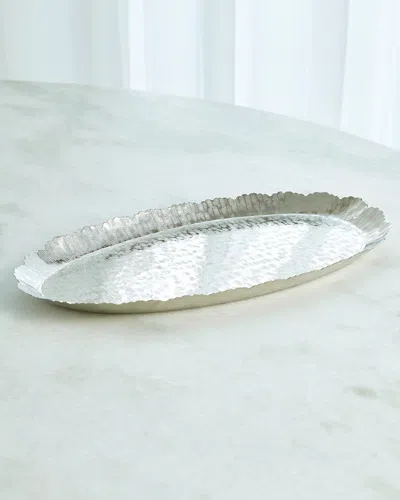 William D Scott Large Hammered Oval Tray In Nickel