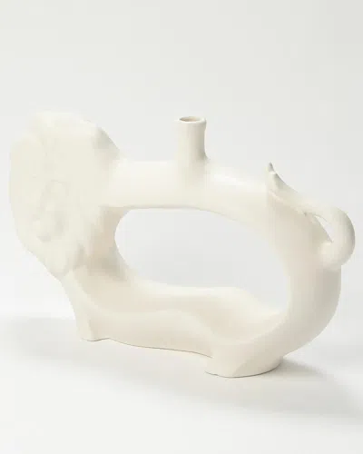 William D Scott Lion Vase In Matte White