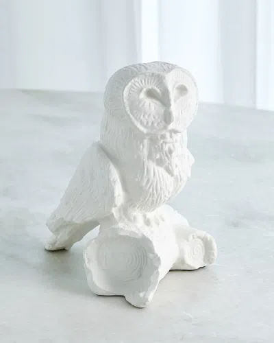 William D Scott Owl On Branch Sculpture In Matte White