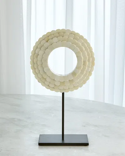 William D Scott Small Four Layer Bone Scalloped Mounted Ring Sculpture In White