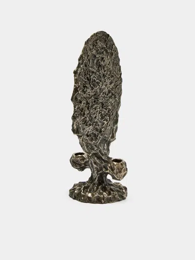 William Guillon Omnia Vanitas Hand-sculpted Bronze Candle Holder In Gray