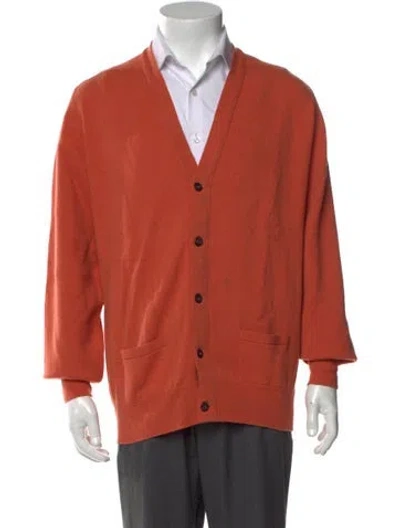 Pre-owned William Lockie Lambswool V-neck Cardigan In Orange