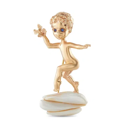 William Ruser Retro 14k Rose Gold Sapphire And Pearl Tuesdays Child Cherub Brooch Wr 14-072825