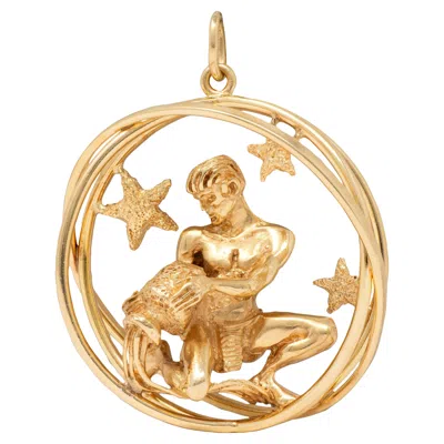 Pre-owned William Ruser Ruser 1970's 14 Karat Yellow Gold Vintage Aquarius Zodiac Pendant