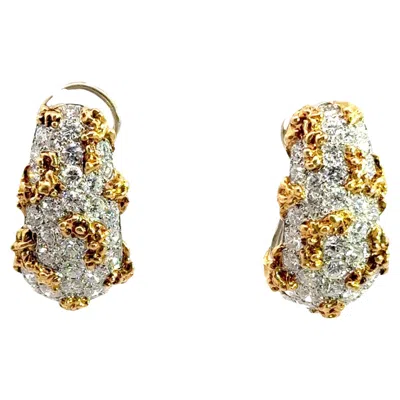 Pre-owned William Ruser Ruser Diamond 18k White & Yellow Gold Huggie Earrings