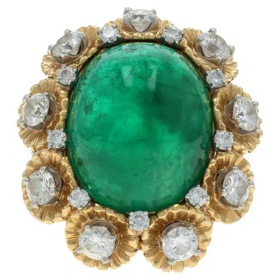 Pre-owned William Ruser Ruser Emerald Diamond Vintage Halo Cocktail Ring Gold 18k Platinum 19.85ctw Gia In Green