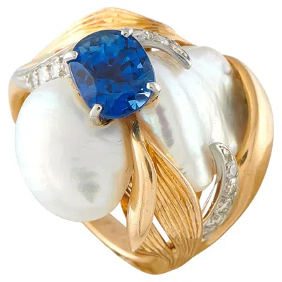 Pre-owned William Ruser Vintage Platinum And 14k Yellow Gold 0.16ct Diamond, Sapphire Ring