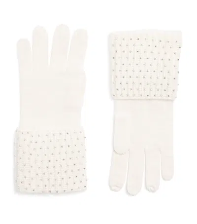 William Sharp Cashmere Rhinestone Carrie Gloves In White