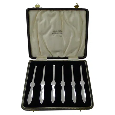 Pre-owned William Suckling Ltd. Set Six Cased Silver Plated Lobster / Seafood Picks - 1932 - Suckling Ltd. In Black
